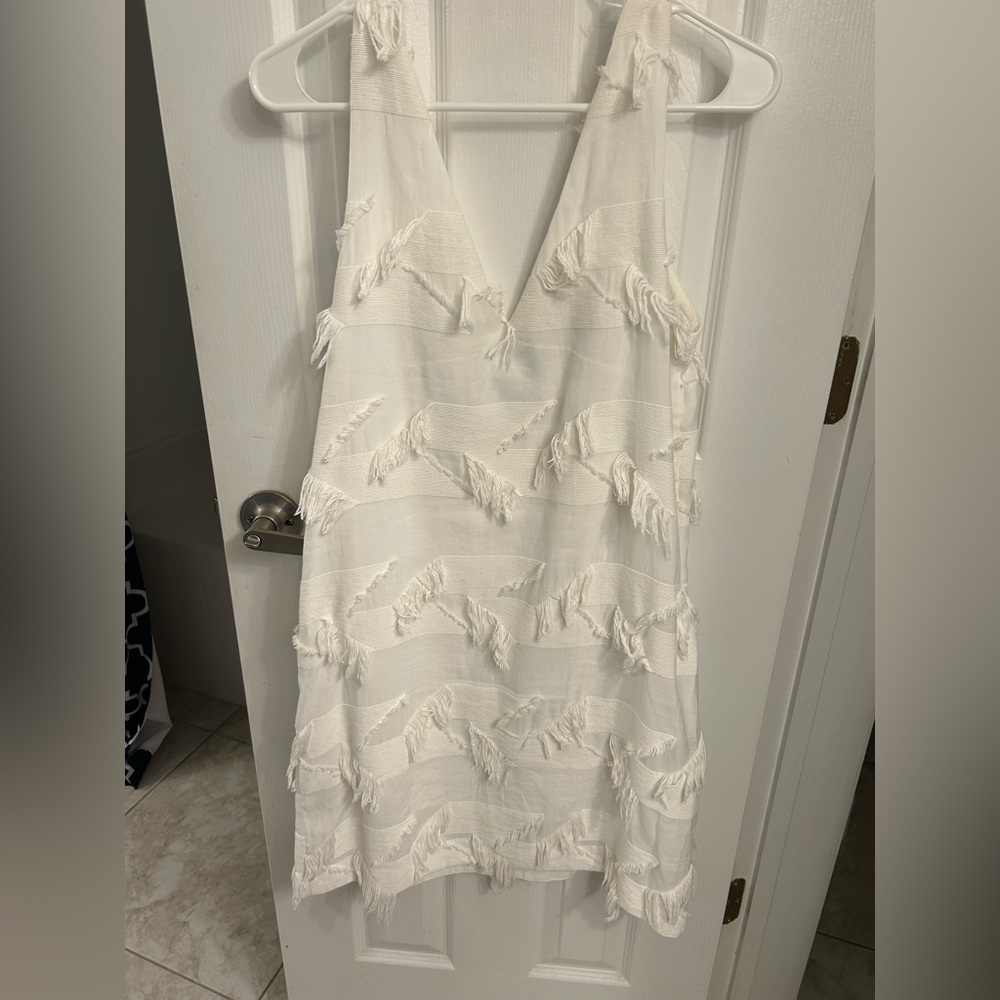 Anthropology, 
Maeve White Fringe Sleeveless Dress